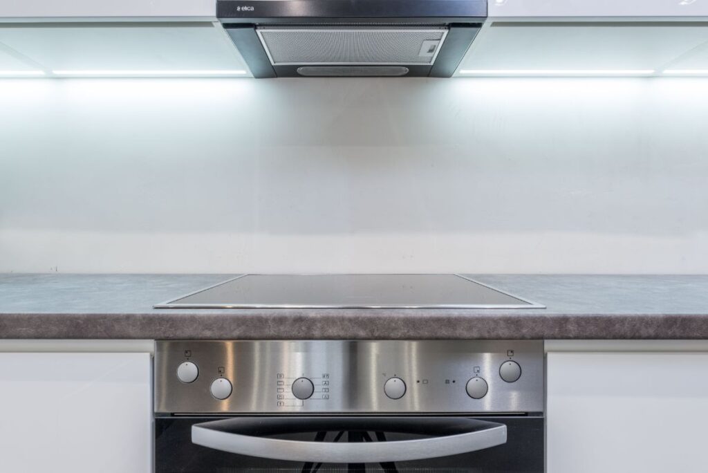 Built-in stove and range in a kitchen
